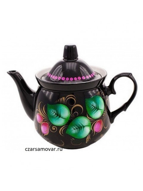 Заварочный чайник с художественной росписью "Жостово на черном"