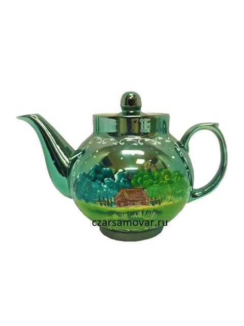 Заварочный чайник с художественной росписью "Домик в деревне"