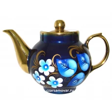 Заварочный чайник с художественной росписью "Жостово на синем"