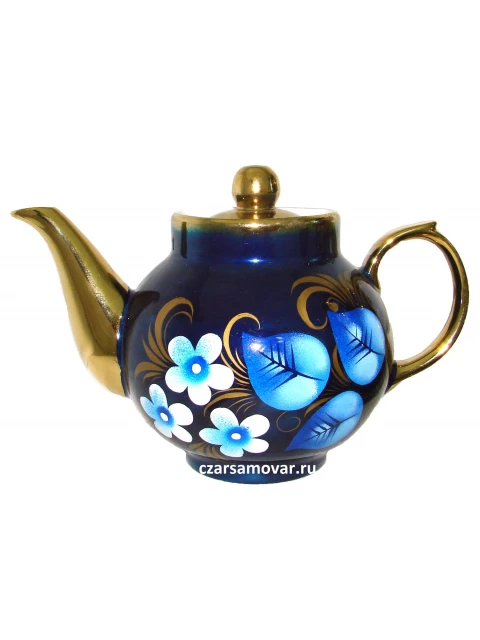 Заварочный чайник с художественной росписью "Жостово на синем"
