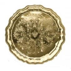 Поднос круглый латунный с гравировкой, Кольчугино