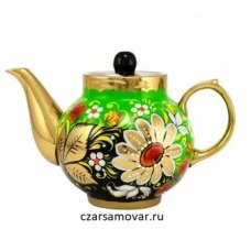 Заварочный чайник с художественной росписью "Ромашки на зеленом"